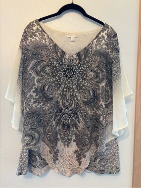 Westport 1962 Flowing Sheer Mandala-Print Blouse in Blue and Purple